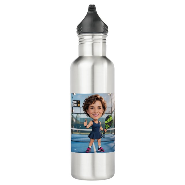 Custom Photo Head Padel/Pickleball Player Caricatu Edelstahlflasche (Rechts)