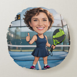 Custom Photo Head Padel/Pickleball Player Caricatu Rundes Kissen