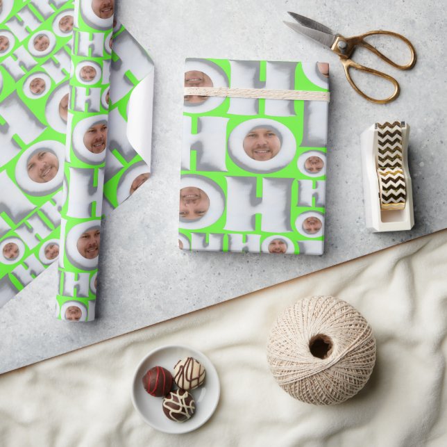 Custom Photo HO HO HO Wrapping Paper – Funny Xmas Geschenkpapier (Kunsthandwerk)