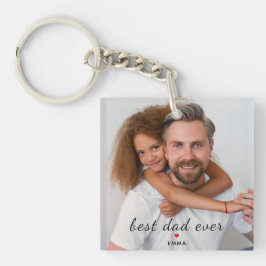 Custom Photo l Best Dad Ever Typography Red Heart Schlüsselanhänger