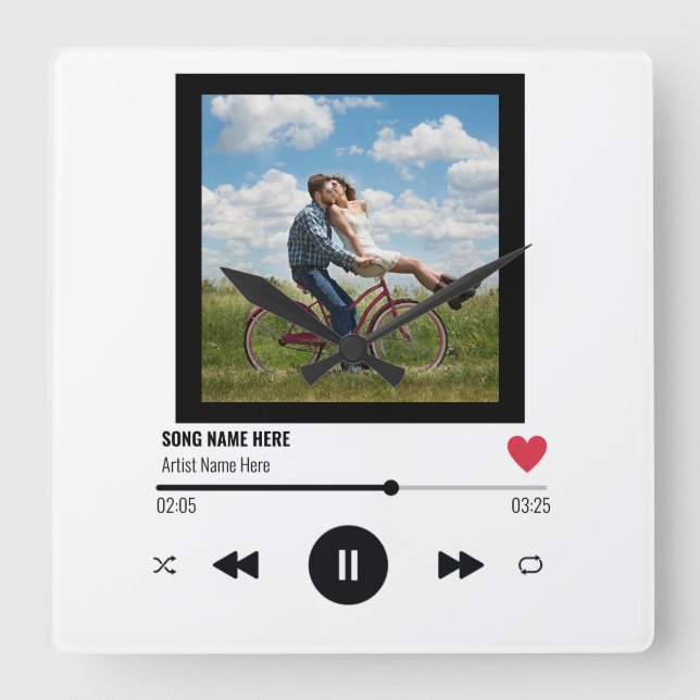 Custom photo Lovers Unique Gift Music Our Song Quadratische Wanduhr (Vorderseite)