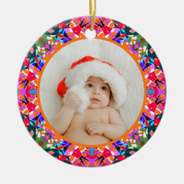 Custom Photo Merry Christmas Modern Colorful Keramik Ornament