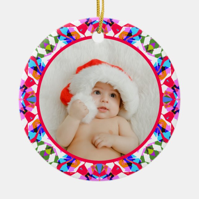 Custom Photo Merry Christmas Modern Colorful Keramik Ornament (Vorne)