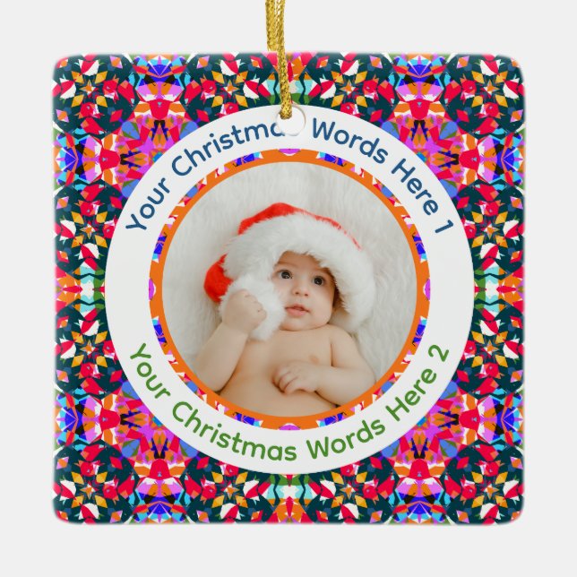 Custom Photo Merry Christmas Modern Colorful Keramikornament (Vorderseite)