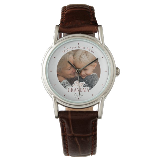 Custom Photo Message Best Grandma Ever Armbanduhr (Vorderseite)