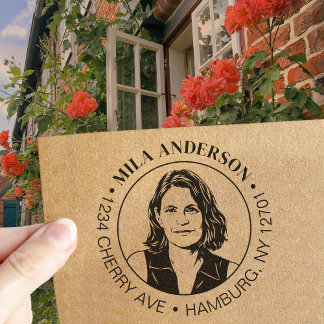 Custom Photo, Name and Return Wood Address  Gummistempel