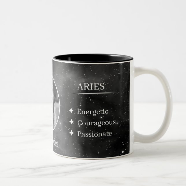 Custom Photo & Name Aries Zodiac Coffee Mug Zweifarbige Tasse (Rechts)