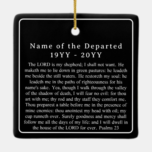 Custom Photo Name Dates Bible Remembrance Memorial Keramikornament (Rückseite)