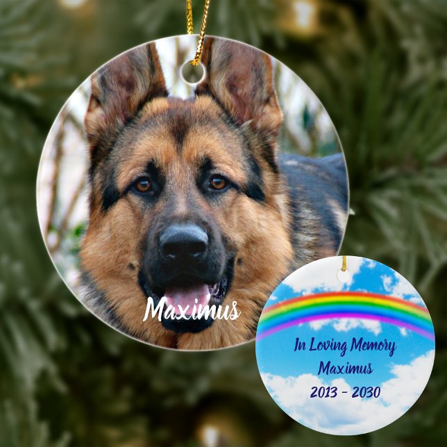 Custom Photo Pet Dog Memorial Rainbow Bridge Keramikornament (Von Creator hochgeladen)
