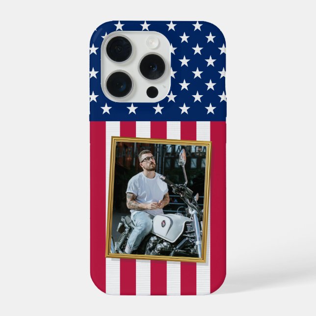 Custom Photo Phone Case, USA Flag Patriotic iPhone 15 Pro Hülle (Rückseite)