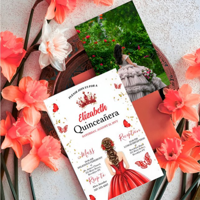 Custom Photo Red Royal Quinceañera Invitation (Créateur téléchargé)
