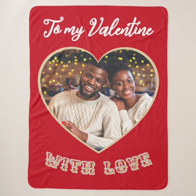Custom Photo Romantic Heart Valentine’s Day Red Sherpadecke (Vorderseite)