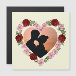 Custom Photo Rose Heart Magnetic Card - Square Magnetkarte