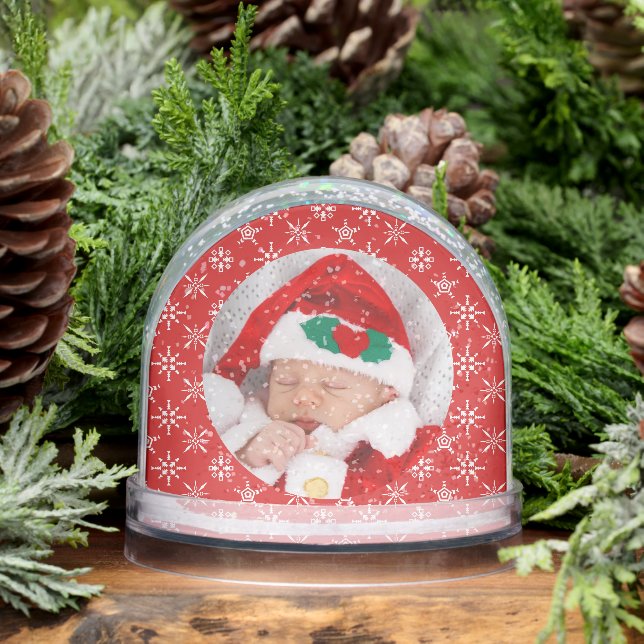 Custom Photo Santa Baby Snowflake Message Red Schneekugeln (Winter)