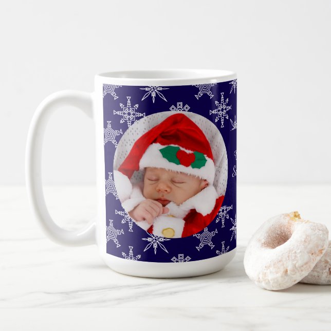 Custom Photo Santa Baby Snowflakes & Blue BKGRD Kaffeetasse (Mit Donut)