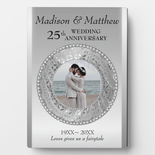 Custom Photo Silver Background Anniversary Plaque Fotoplatte (Vorderseite)