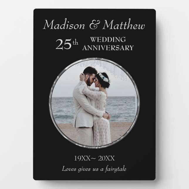 Custom Photo Silver & Black Anniversary Plaque Fotoplatte (Vorderseite)