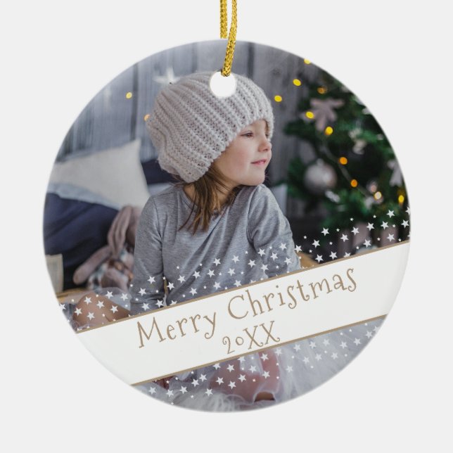 Custom Photo Star Christmas Holiday Keepsake Keramik Ornament (Vorne)
