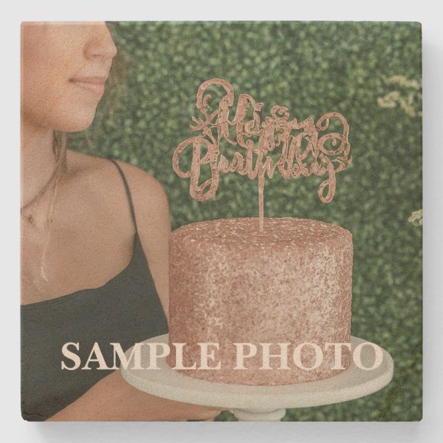 Custom Photo Stone Coaster – Birthday Steinuntersetzer (Vorderseite)