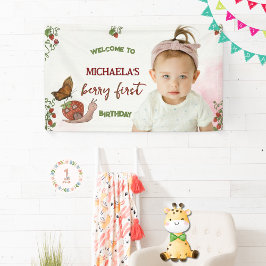 Custom Photo Strawberry 1st Birthday Welcome Sign  Banner