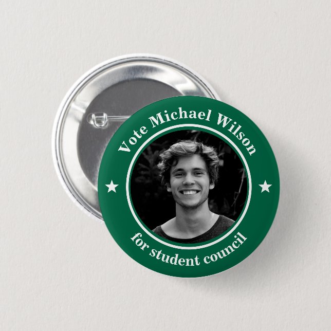 Custom Photo Student Union Election Dark Green Button (Vorne & Hinten)