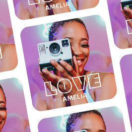 Custom Photo Text Retro Modern Love Quadratischer Aufkleber