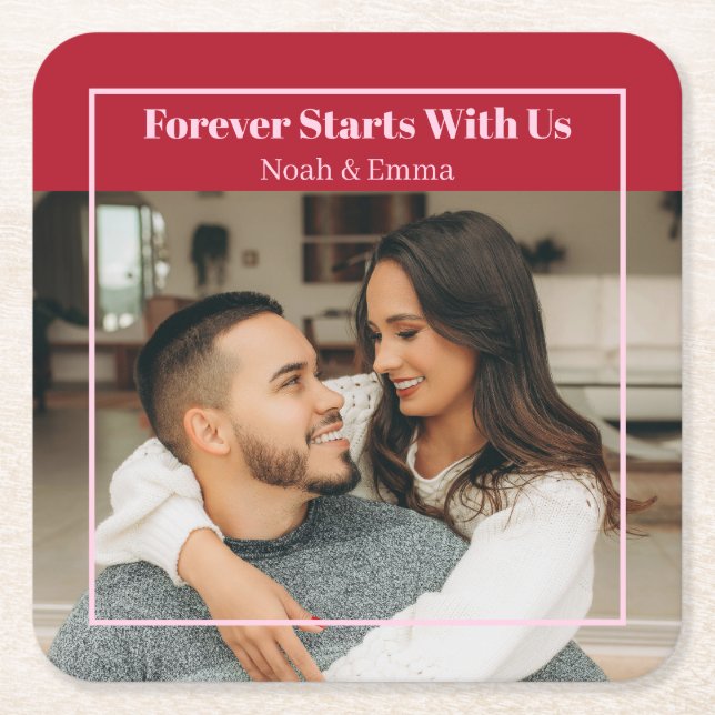 Custom Photo & Text Romantic Gift - Personalized  Rechteckiger Pappuntersetzer (Vorderseite)