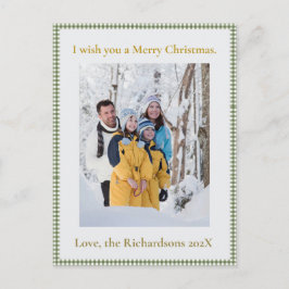 Custom Photo Vintage Green Gingham Plaid Christmas Feiertagspostkarte