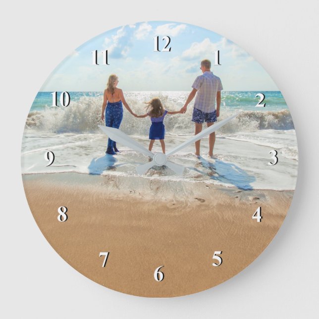 Custom Photo Wall Clock Your Family Photo Design Große Wanduhr (Vorderseite)