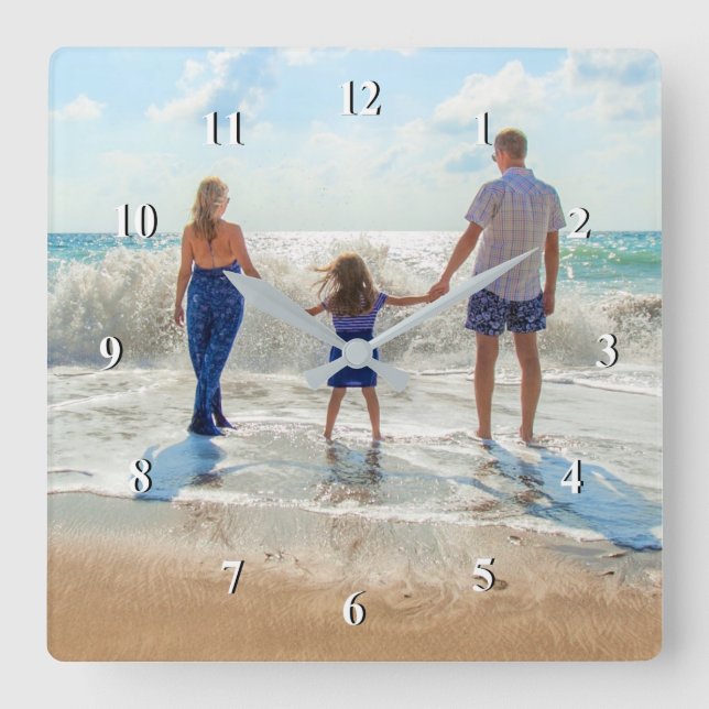 Custom Photo Wall Clock Your Own Design Quadratische Wanduhr (Vorderseite)