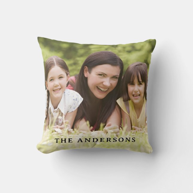 Custom Photo with Family Name Throw Pillow Kissen (Vorderseite)