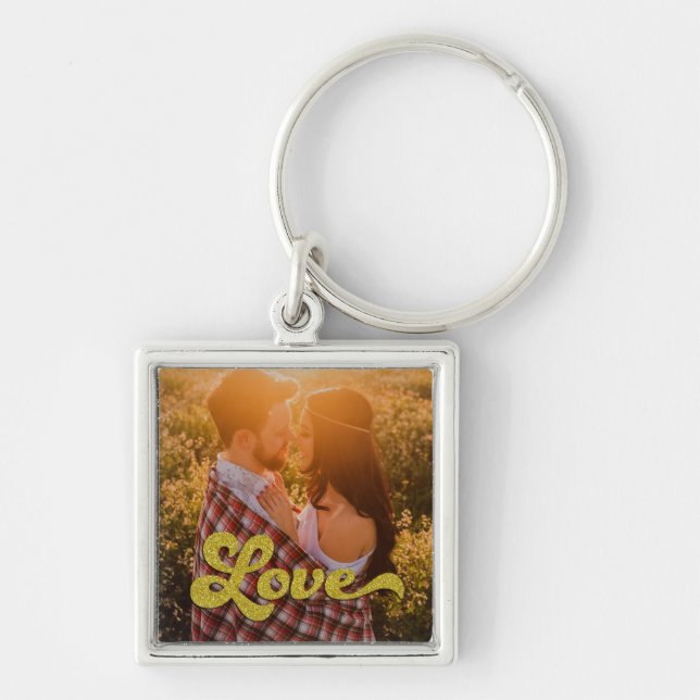 Custom Photo with Gold Love Schlüsselanhänger (Vorne)
