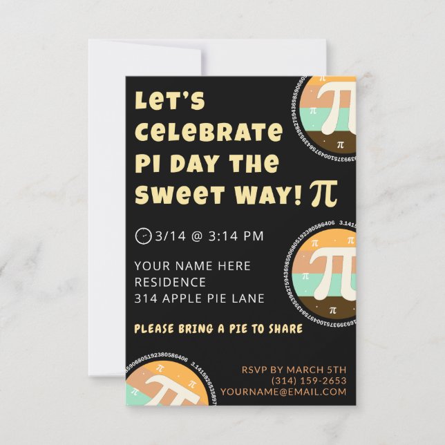 Custom Pi Day Pie Party Invitation Template Card Einladung (Vorderseite)