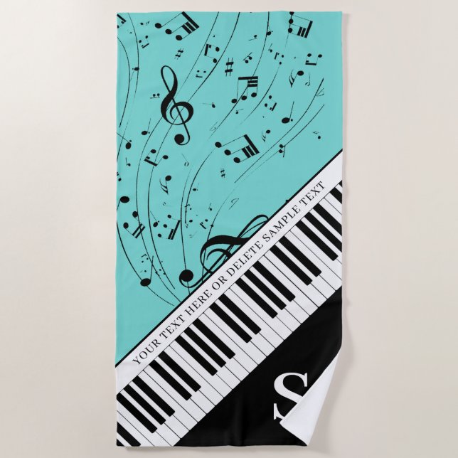Custom Piano Musiknoten Script Name Black Minze Strandtuch (Vorderseite)