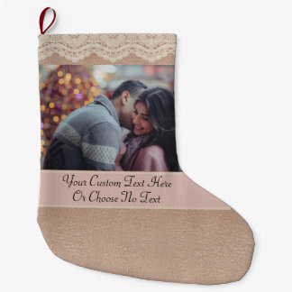 Custom Pic/Text Dusty Rose Gold Girly Vintage Spit Großer Weihnachtsstrumpf
