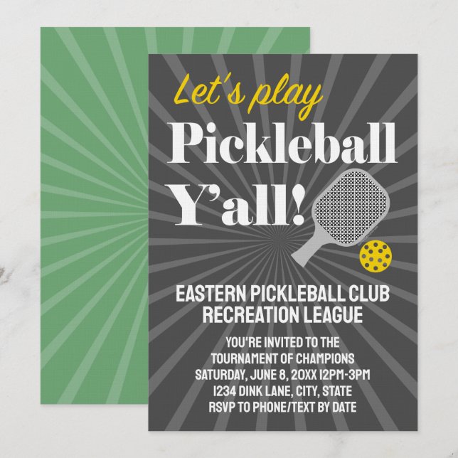 Custom Pickleball Invitations Tournament Team Club Einladung (Vorne/Hinten)