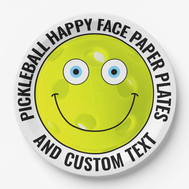 Custom Pickleball Party BLUE EYES Happy Face 9" Pappteller (Vorderseite)