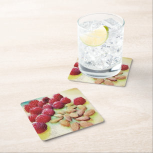 Custom Picnic Snack Raspberries Almonds Wasserfarb Rechteckiger Pappuntersetzer