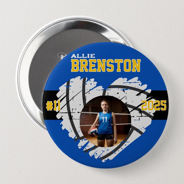 Custom Picture Blue Yellow Volleyball Player Button (Vorne & Hinten)