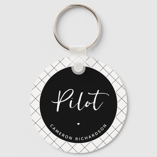 Custom Pilot Aviation School Abschluss Elegant Schlüsselanhänger (Vorderseite)
