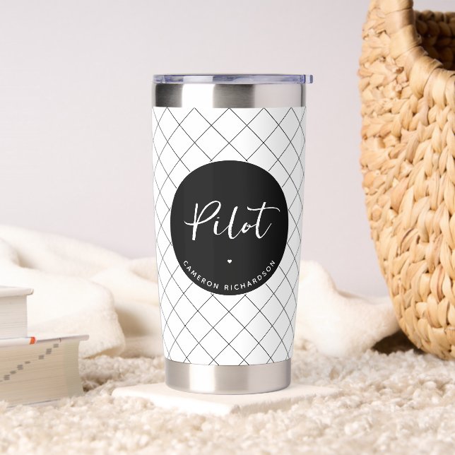Custom Pilot Aviation School Abschluss Elegant Thermobecher (Wohnzimmer)