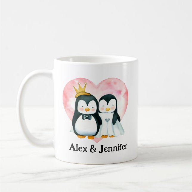 Custom Pinguin Couple Wedding Personalisiert Kaffeetasse (Links)