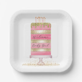 Custom Pink and Gold Girl Baby Dusche Pappteller