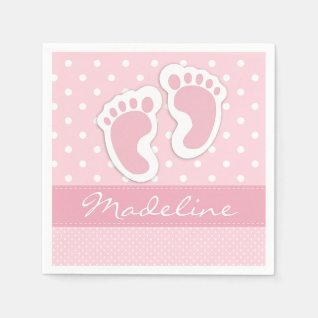 Custom Pink Baby Feet White Punkts Muster Serviette (Vorderseite)