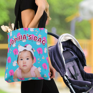 Custom Pink Baby Girl Foto und Einhorn Design Tasche