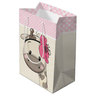 Custom Pink Baby Girl Giraffe Mittlere Geschenktas Geschenktüte
