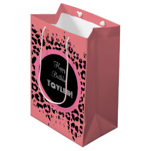 Custom Pink Black & White Cheetah Print Mittlere Geschenktüte