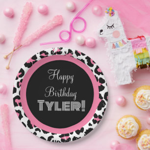 Custom Pink Black & White Cheetah Print Pappteller