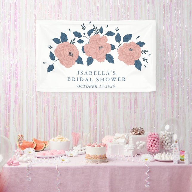Custom Pink Blue Floral Willkommen in Brautparty Banner (Party)