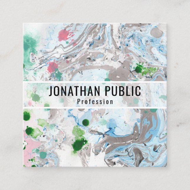 Custom Pink Blue Green Trendy Moderne Abstrakte Ku Quadratische Visitenkarte (Vorderseite)